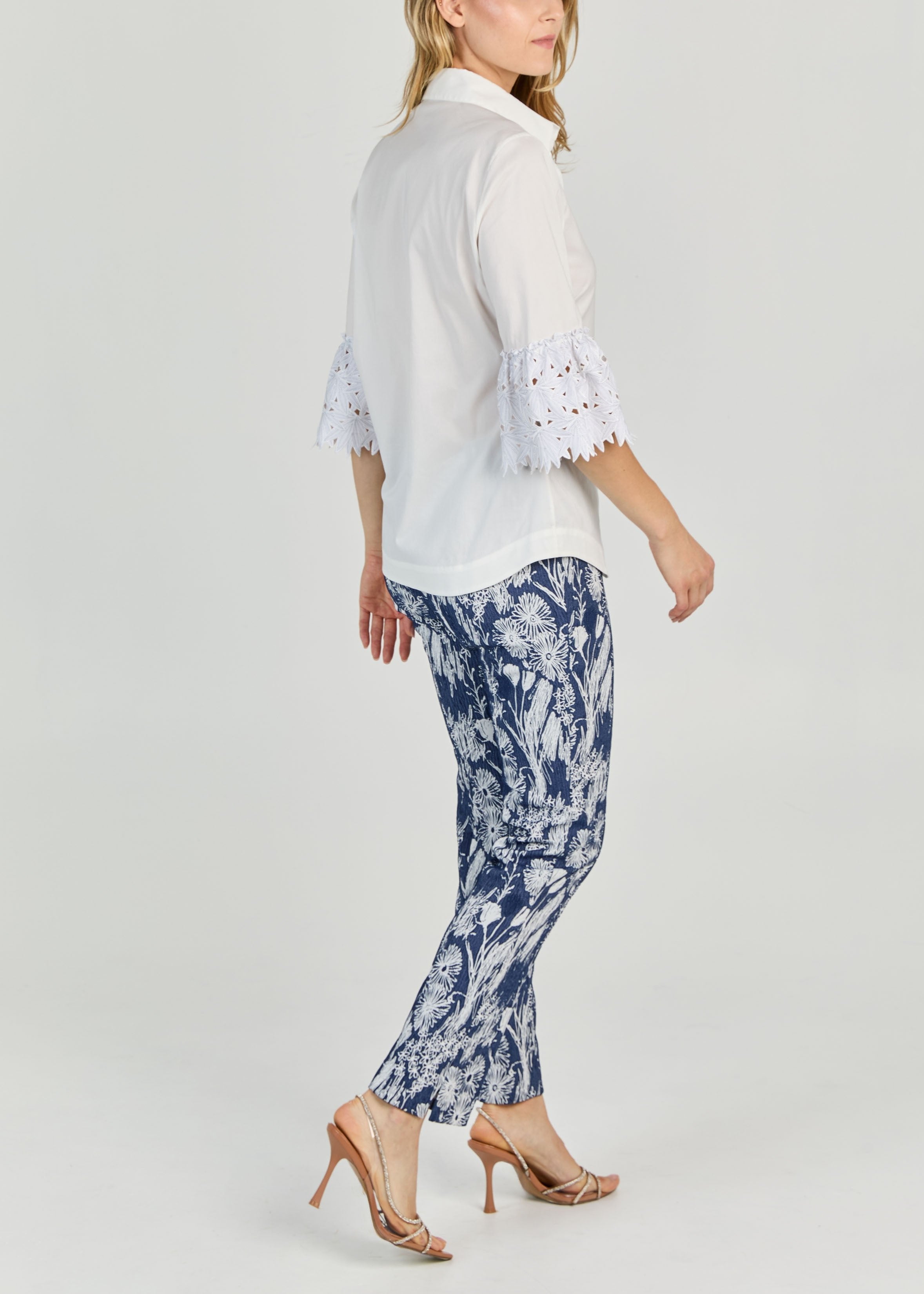 CERAMICA POPLIN W/ LASER CUT PALM BLOUSE